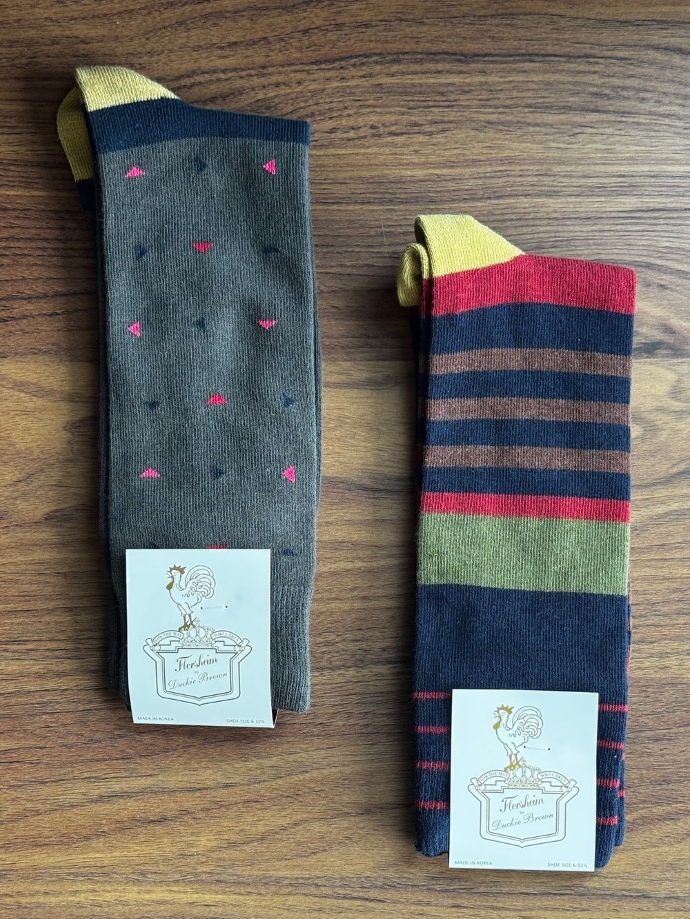 Florsheim Olive Crew Socks with Pink Accents & Multicolor Stripes